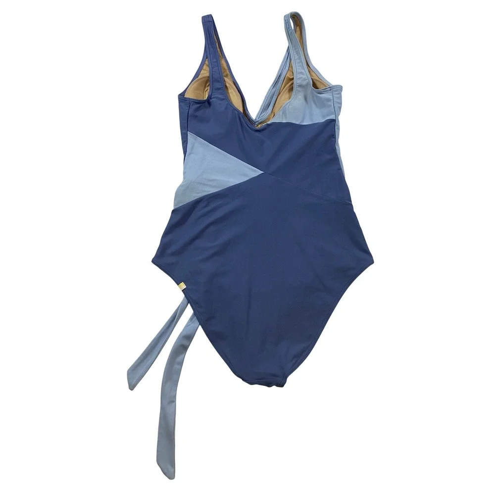 Summersalt The Perfect Wrap One Piece Swimsuit Blue Colorblock Size 6 Long 6LT - Picture 3 of 8